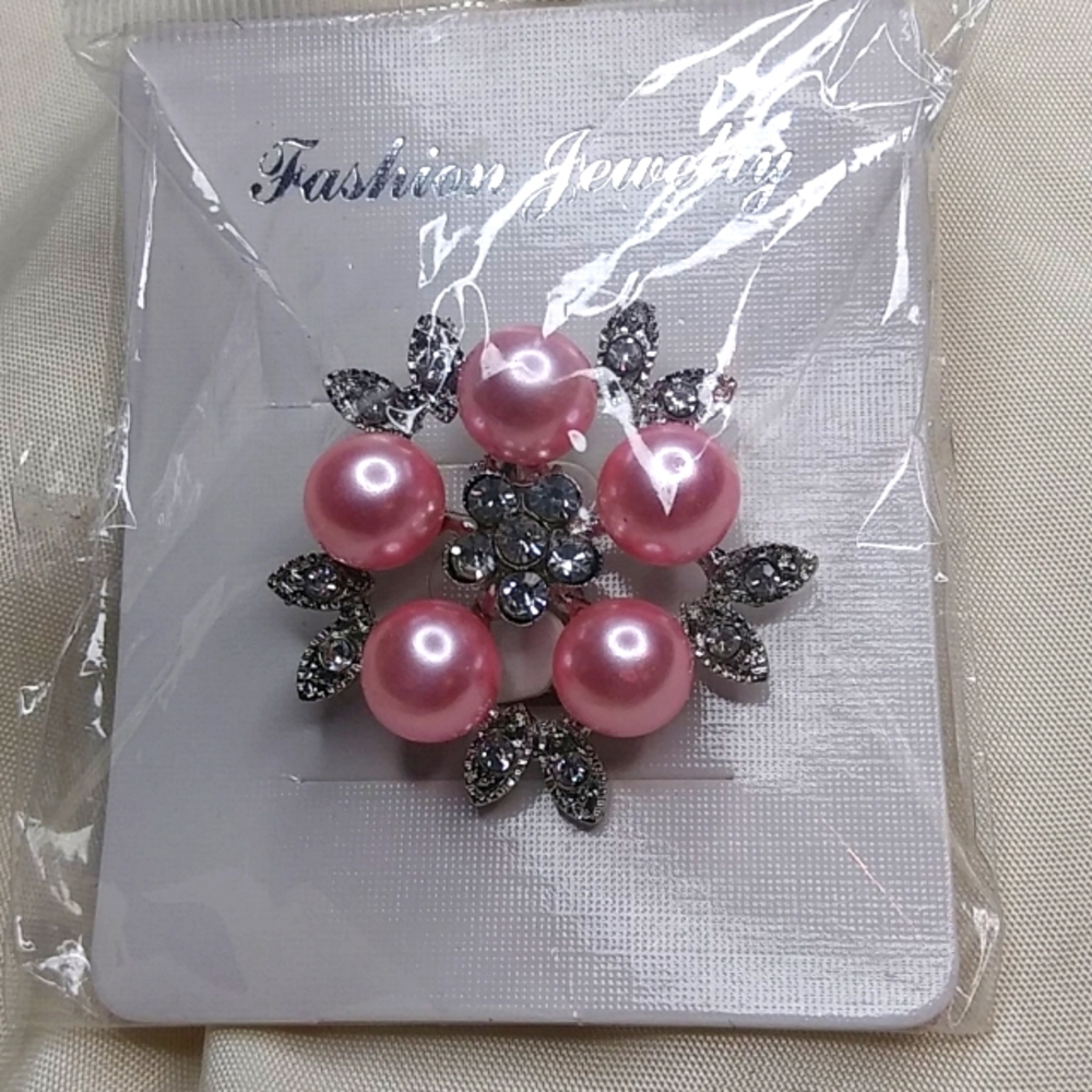 Pink Pearls and Diamond Brooch Pin
